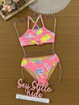Biquíni Infantil Cinti Verão Rosa Animais na Praia Biquíni Infantil Cinti Verão Rosa Animais na Praia