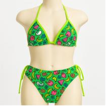 Biquíni Infantil Cortininha Verde Neon com Estampa Divertida