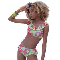 Biquíni Infantil Cropped Babados Jardim Alegre Rosa Ceci