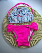 biquini infantil cropped e calcinha drapeada estampa praia biquini infantil cropped e calcinha drapeada estampa praia