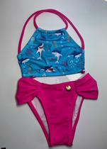 biquini infantil cropped e calcinha drapeada estampa tubarao biquini infantil cropped e calcinha drapeada estampa tubarao