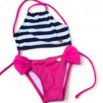 biquini infantil cropped e calcinha drapeada,listra marinho e branco biquini infantil cropped e calcinha drapeada,listra marinho e branco