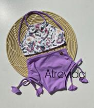 biquini infantil cropped flamingo lilas cacinha de cordinha