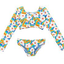 Biquíni Infantil Cropped Manga Longa Floris e Arco-Íris Fábula Biquíni Infantil Cropped Manga Longa Floris e Arco-Íris Fábula
