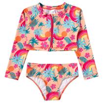 Biquíni Infantil Cropped Manga Longa Proteção UV Tropical Tucano Laranja Tip Top