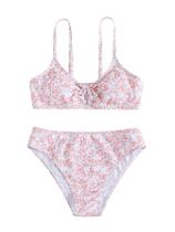 Biquíni infantil de 2 peças COZYEASE floral com nó na frente 7 anos Biquíni infantil de 2 peças COZYEASE floral com nó na frente 7 anos
