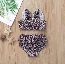 Biquíni Infantil de Bebê Marrom Temático com Estampa De Leopardo