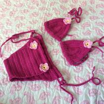 Biquini Infantil de Croche Rosa, Veste até 02 anos