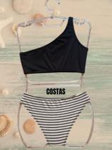 Biquíni Infantil e Juvenil Ombro Único Listrado com Preto Biquíni Infantil e Juvenil Ombro Único Listrado com Preto