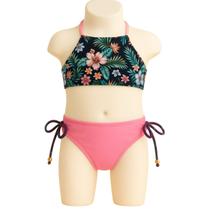 Biquíni Infantil Estampado Floral com Calcinha Rosa Laços