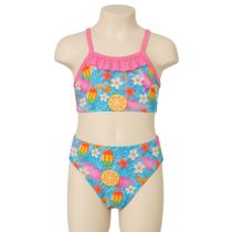 Biquíni Infantil Estampado Tropical com Alça Rosa e Babado Biquíni Infantil Estampado Tropical com Alça Rosa e Babado