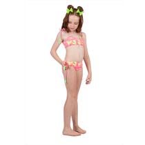 Biquíni Infantil Faixinha Alexia Rosa/Verde Neon Siri Kids