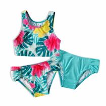 Biquíni Infantil Flores Turquesa com 2 Calcinhas Lisa e Estampada Tip Top Biquíni Infantil Flores Turquesa com 2 Calcinhas Lisa e Estampada Tip Top