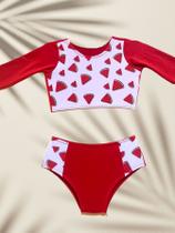 Biquíni Infantil /Juvenil Manga Longa Melancia Saia Vermelha Biquíni Infantil /Juvenil Manga Longa Melancia Saia Vermelha