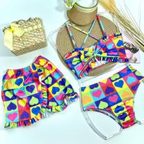 Biquíni Infantil kit com saia 4 cores tamanho 4 ao 10 anos Moda Praia novo 2025