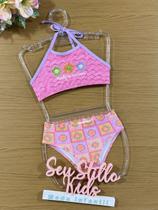 Biquíni Infantil Kukie Rosa Crochê Florzinha Biquíni Infantil Kukie Rosa Crochê Florzinha