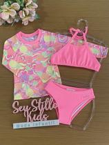 Biquíni Infantil Kukiê Verão com Blusa Manga Longa Colorida Abacaxis Biquíni Infantil Kukiê Verão com Blusa Manga Longa Colorida Abacaxis