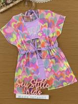 Biquíni Infantil Kukiê Verão Lilás com Saida de Praia Corações