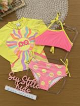 Biquíni Infantil Kukiê Verão Rosa com Blusa Amarela Solzinho