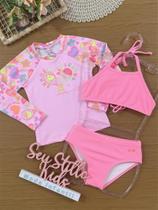 Biquíni Infantil Kukiê Verão Rosa com Blusa Manga Longa Bolinha de Tênis Biquíni Infantil Kukiê Verão Rosa com Blusa Manga Longa Bolinha de Tênis