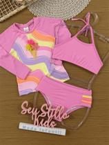 Biquíni Infantil Kukiê Verão Rosa com Blusa Manga Longa Sorvetinho Biquíni Infantil Kukiê Verão Rosa com Blusa Manga Longa Sorvetinho