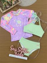 Biquíni Infantil Kukiê Verão Verde com Blusa Manga Longa Tartaruguinha Biquíni Infantil Kukiê Verão Verde com Blusa Manga Longa Tartaruguinha