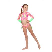 Biquíni Infantil Manga Longa Mari Rosa/Verde Neon Siri Kids Biquíni Infantil Manga Longa Mari Rosa/Verde Neon Siri Kids