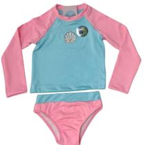 Biquíni Infantil Manga Longa Proteção UV 50+ Aplique de Pérola Verde Agua Biquíni Infantil Manga Longa Proteção UV 50+ Aplique de Pérola Verde Agua