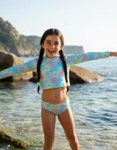 Biquíni Infantil Manga Longa Proteção UV Conjunto Praia Piscina Juvenil Menina