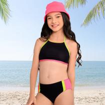 Biquíni Infantil Menina Proteção UV FPS 50+ Top e Tanga Preto Marujos e Sereias 263