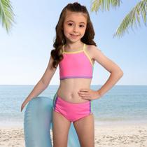 Biquíni Infantil Menina Proteção UV FPS 50+ Top e Tanga Rosa Neon Marujos e Sereias 255 Biquíni Infantil Menina Proteção UV FPS 50+ Top e Tanga Rosa Neon Marujos e Sereias 255