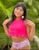 Biquíni Infantil Moda Praia Tendência Neon Estampado Proteção UV 50 Biquíni Infantil Moda Praia Tendência Neon Estampado Proteção UV 50