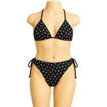 Biquíni Infantil Poá Preto Colorido Cortininha com Amarração Biquíni Infantil Poá Preto Colorido Cortininha com Amarração