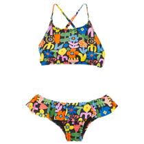 Biquíni Infantil Preto com Flores Coloridas Frozão Fábula Biquíni Infantil Preto com Flores Coloridas Frozão Fábula
