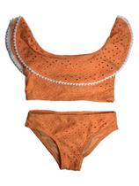 Biquíni Infantil Proteção UPF50+ Babado Lese Lisa Laranja Neon - Verão 2024