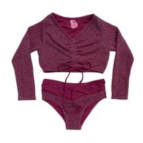 Biquíni Infantil Proteção UPF50+ Manga Longa Saly Vermelho Brilho Biquíni Infantil Proteção UPF50+ Manga Longa Saly Vermelho Brilho