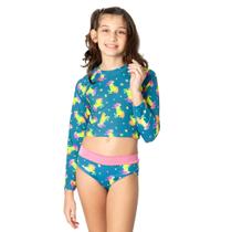 Biquíni Infantil Proteção UV Cropped Unicórnios Azul Diju Biquíni Infantil Proteção UV Cropped Unicórnios Azul Diju