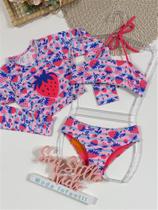 Biquíni Infantil Siri Kids com Cropped Manga Longa Lara Morango 40242 Biquíni Infantil Siri Kids com Cropped Manga Longa Lara Morango 40242