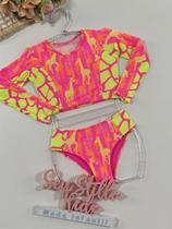 Biquíni Infantil Siri Kids Cropped Manga Longa Leticia Estampa Girafa 39172 Biquíni Infantil Siri Kids Cropped Manga Longa Leticia Estampa Girafa 39172