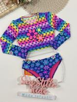 Biquíni Infantil Siri Kids Fernanda Cropped Manga Longa Est Jardim Colorido 40201 Biquíni Infantil Siri Kids Fernanda Cropped Manga Longa Est Jardim Colorido 40201