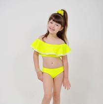 Biquíni Infantil Top Ciganinha Rosa Neon/ Amarelo Neon
