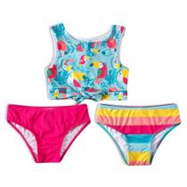 Biquíni Infantil Top com 2 Calcinhas Tucanos Azul Tip Top