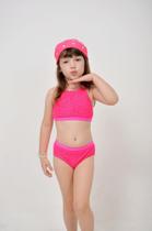 Biquíni Infantil Top Com Renda Rosa Neon Biquíni Infantil Top Com Renda Rosa Neon