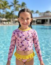Biquíni Infantil Top Cropped Manga Longa Meninas Verão Proteção Uv50 Praia Piscina