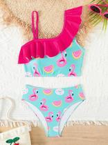 Biquíni Infantil Verde com Rosa Flamingo Menina Biquíni Infantil Verde com Rosa Flamingo Menina