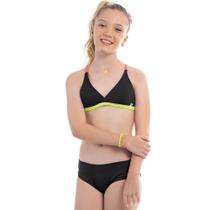 Biquíni Infanto Juvenil Cortininha Preto com Neon UV50+ Biquíni Infanto Juvenil Cortininha Preto com Neon UV50+