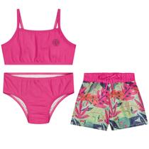 Biquíni Infanto Juvenil + Saída Praia Short Proteção Uv