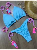 Biquini levanta bumbum moda de praia DS Azul Liso