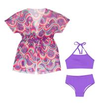 Biquíni Liso Forrado Menina + Saída De Praia Tule Infantil