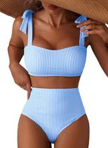 Biquíni Listrado Herseas com Cintura Alta e Controle de Barriga Biquíni Listrado Herseas com Cintura Alta e Controle de Barriga
